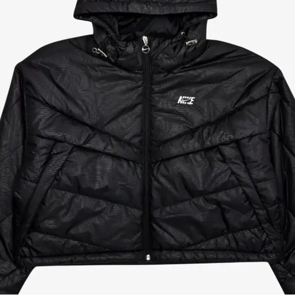 Nike Therma-Fit sz S black print NWT short zip up zip pocket hooded puffer coat - Picture 6 of 16